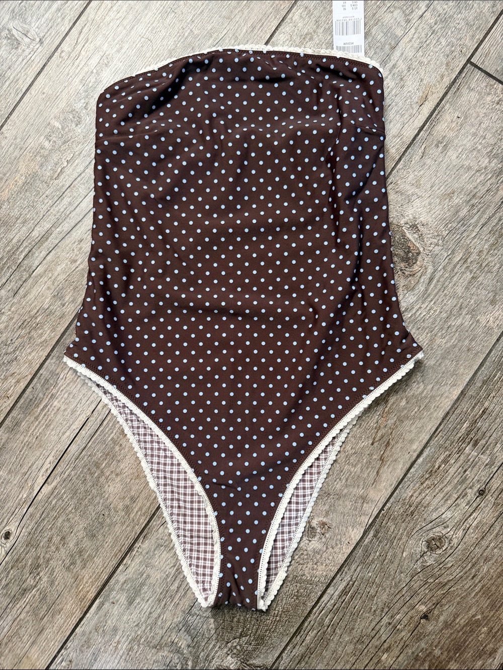 Abercrombie & Fitch Brown One-Piece Swimsuit with Light Blue Polka Dots